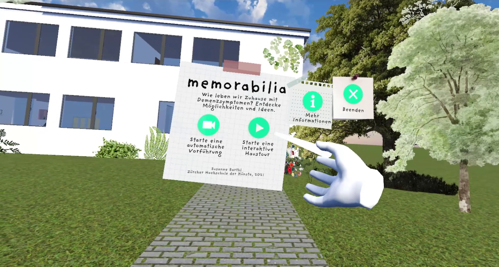 Eine Virtual Reality-Experience vermittelt interaktiv in einem 3D-Wohnsetting verschiedene Strategien zur kognitiven Barrierefreiheit im eigenen Zuhause.
