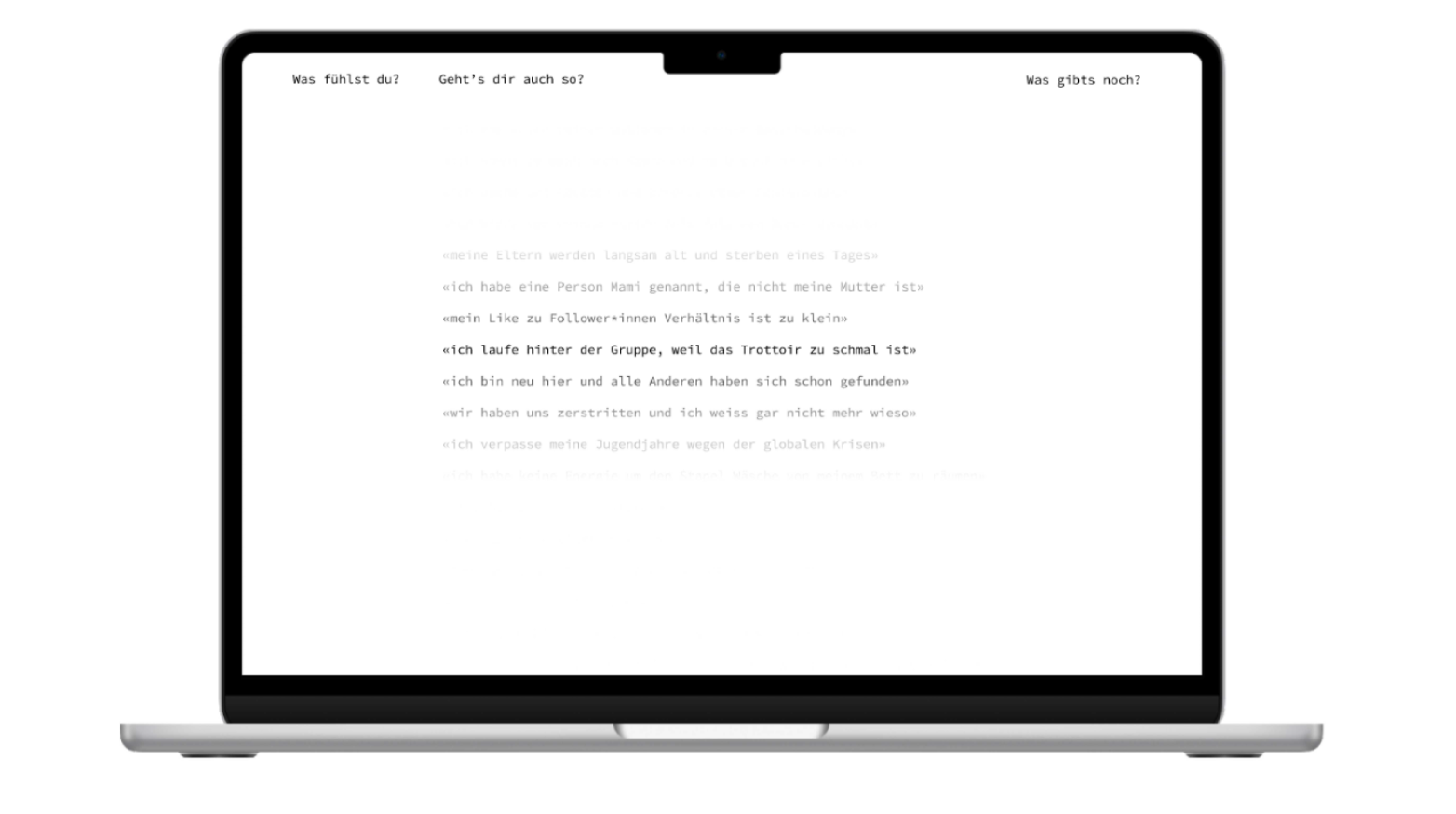 Die Website dient als Archiv und Emotions-Generator. Zugleich haben die Jugendlichen die Möglichkeit, dort selbst kreierte «Gänsefüsschen-Gefühle» hochzuladen.
